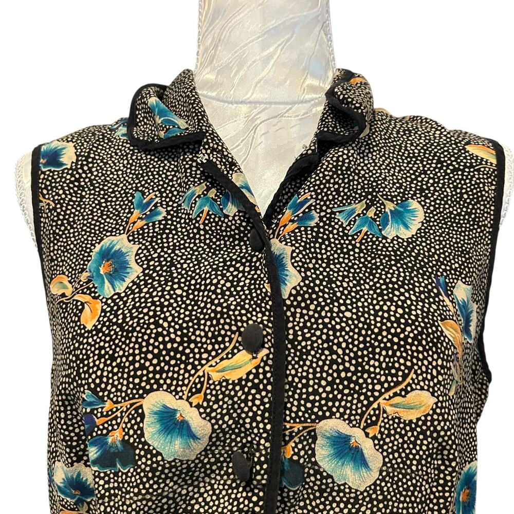 Vintage 00s Black Silk Floral Polka Dot Sleeveless Vest Top Size 8 - Picture 5 of 14